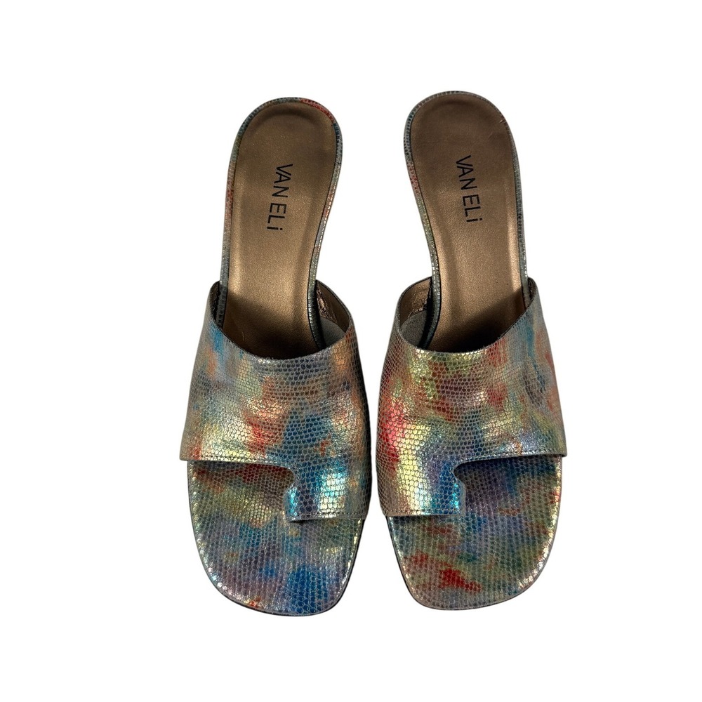 Van Eli Multicolor Metallic Snakeskin Kitten Heel Mules Square Toe Loop 9.5 W